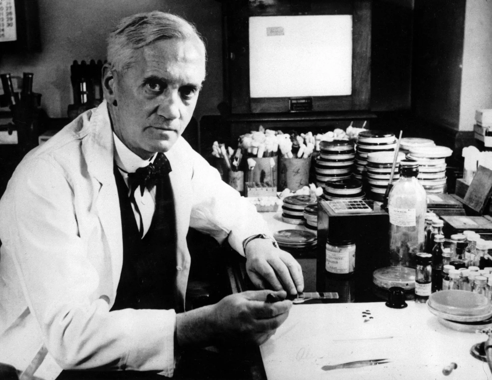 Alexander Fleming in his laboratory